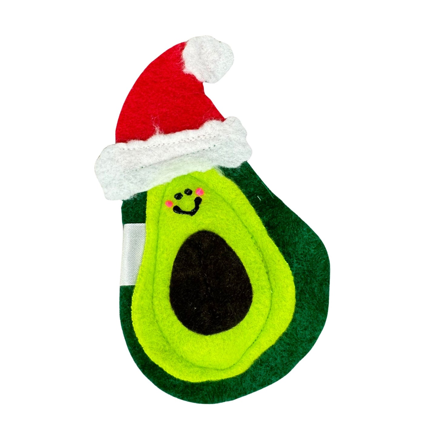 Christmas Avocado Catnip Cat Toy from CatnipTakeout - A green avocado-shaped toy with a Santa hat and a smiley face, perfect for festive playtime.