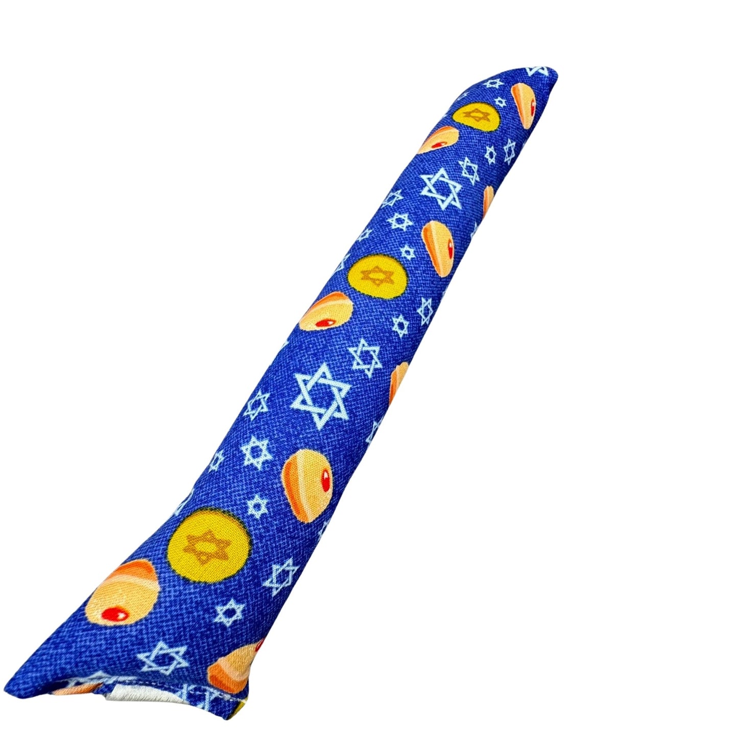 Sufganiyot Treats Kicker Catnip Cat Toy – blue background with donuts and stars – CatnipTakeout.
