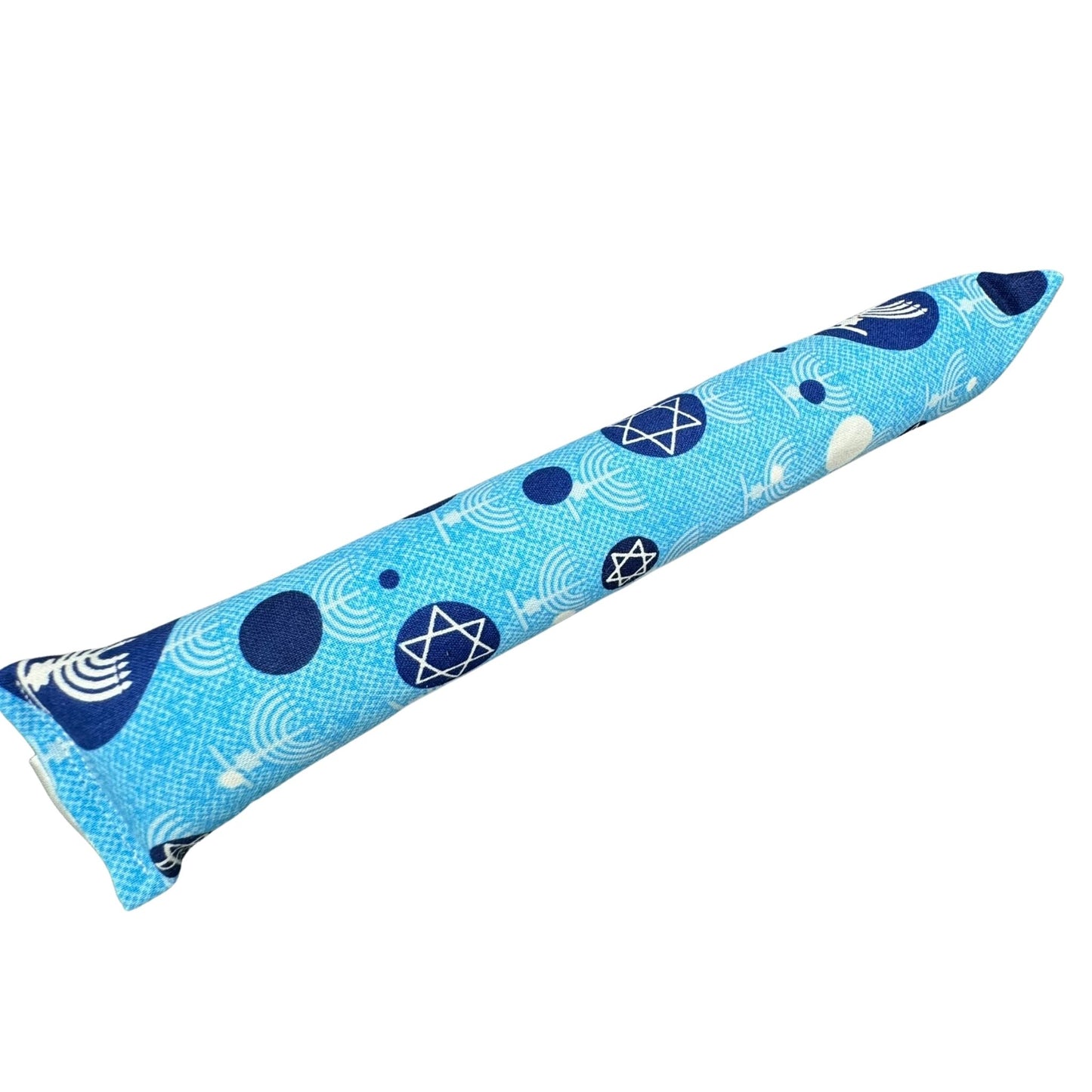Menorah Hanukkah Kicker Catnip Cat Toy – menorahs and Stars of David on blue background – CatnipTakeout.
