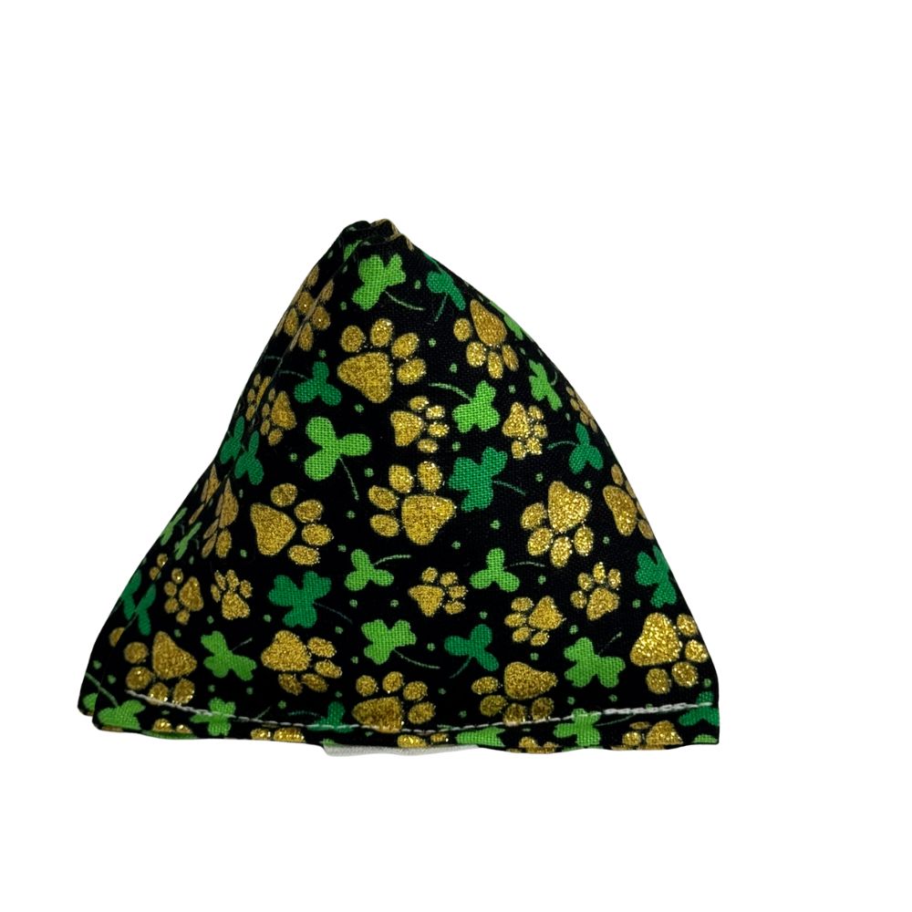 Black and gold paw shamrock catnip cat toy in pyramid shape