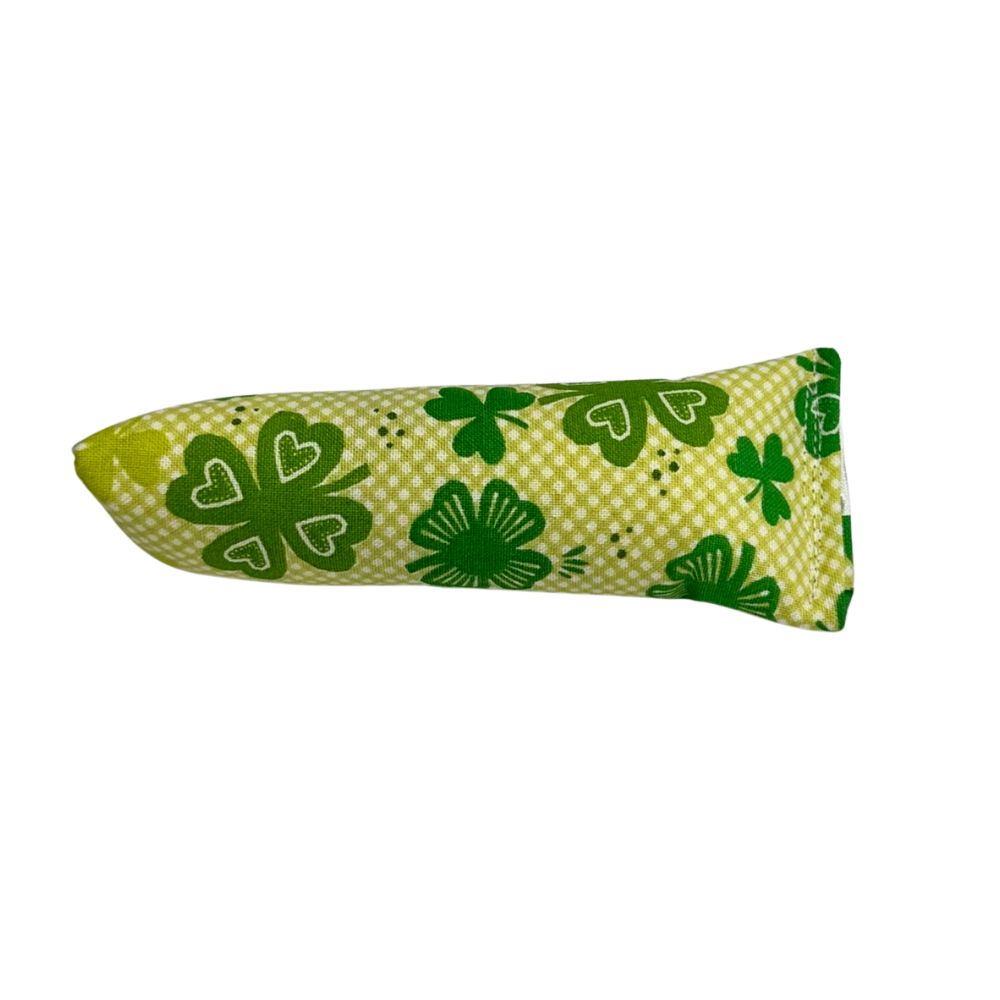 Mini shamrock and paw print kicker cat toy filled with catnip for playful batting
