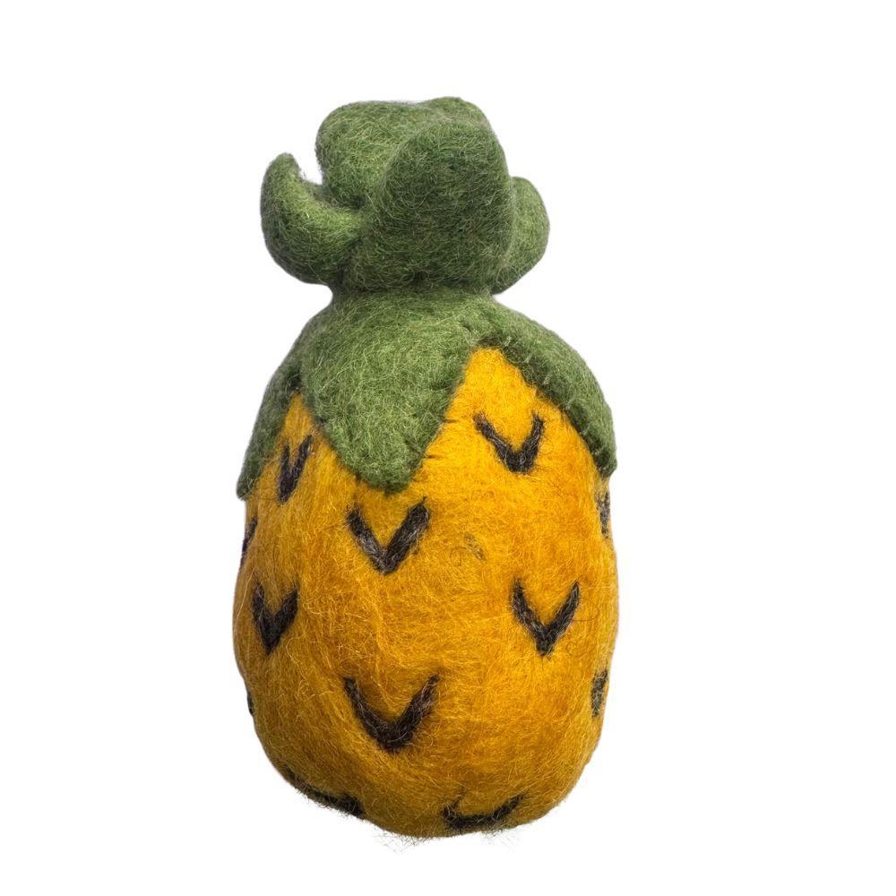 Handmade yellow pineapple wool cat toy for bored indoor cats by CatnipTakeout with premium catnip spray.