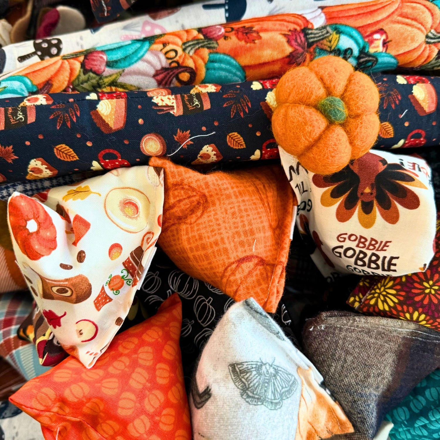 Fall Classic Collection featuring felt toys like pumpkin pie and turkey by CatnipTakeout.