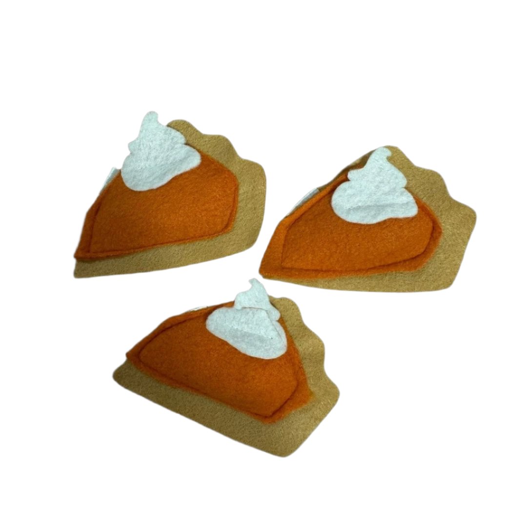 3 Pumpkin pie slices Catnip Cat Toy with whipped cream by CatnipTakeout, felt toy for fall play.