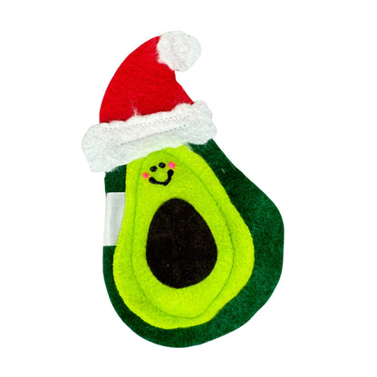 Christmas Avocado Catnip Cat Toy from CatnipTakeout - A green avocado-shaped toy with a Santa hat and a smiley face, perfect for festive playtime.