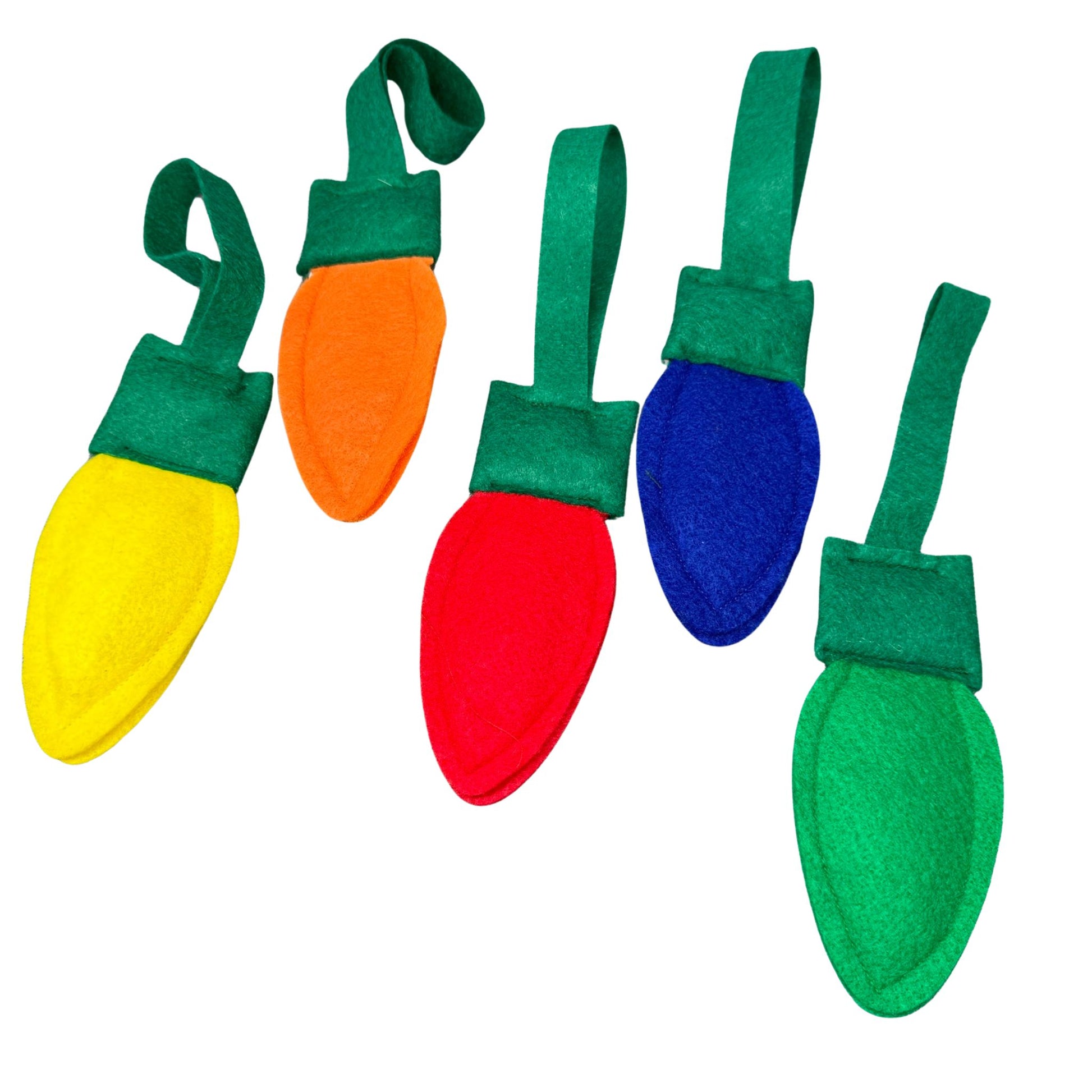 Christmas Lights Catnip Cat Toy from CatnipTakeout - A toy resembling classic Christmas light in vibrant 5 colors, Blue, green, orange, red, yellow