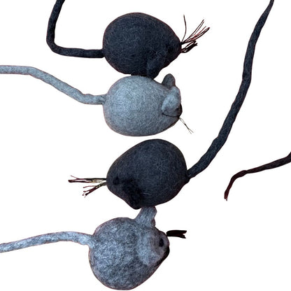 Three stylized mouse figures in gray and black on a white background