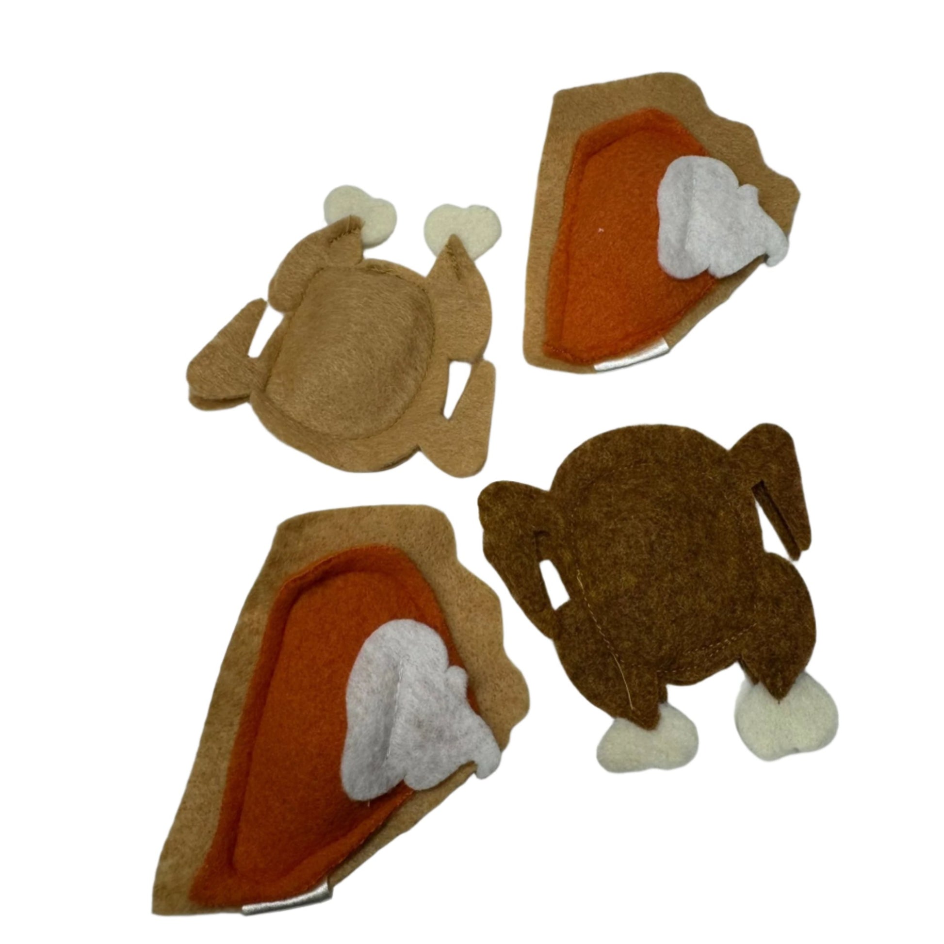 Pumpkin pie slice Catnip Cat Toy with whipped cream and roast turkey cat toy, felt material by CatnipTakeout.
