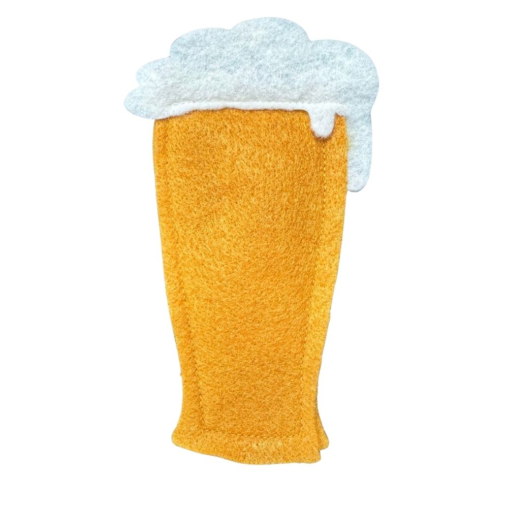 16 oz beer cat toy shown with felt can, small handmade catnip toy for indoor play