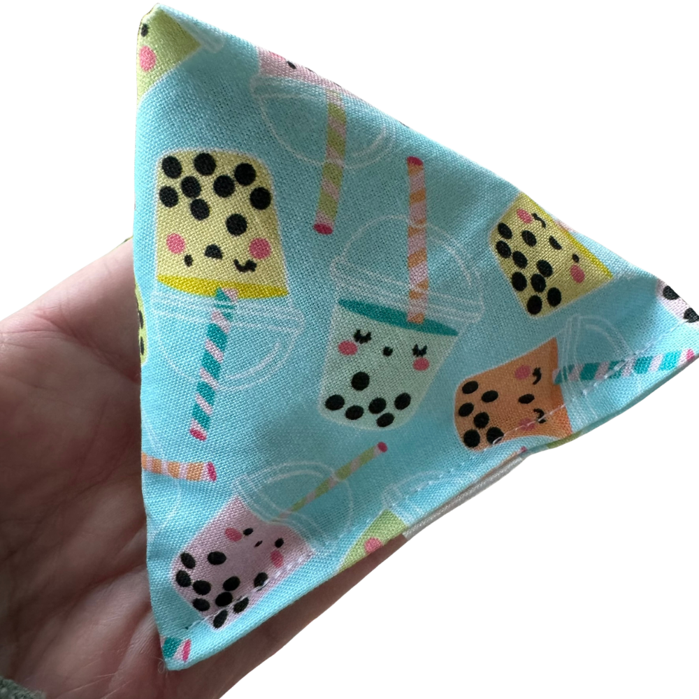 Blue boba tea pyramid cat toy filled with catnip for batting and tossing