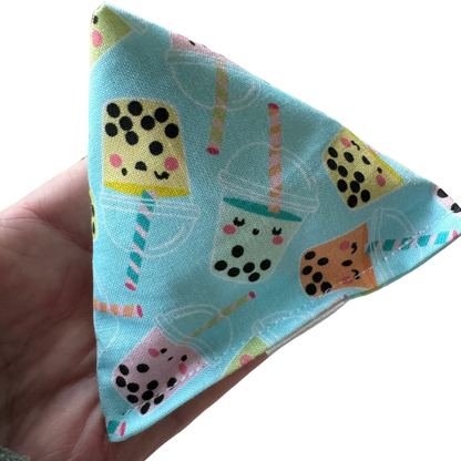 Blue boba tea pyramid cat toy filled with catnip for batting and tossing