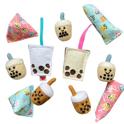 Bubble tea cat toy for chase and swat play, chasing and swatting