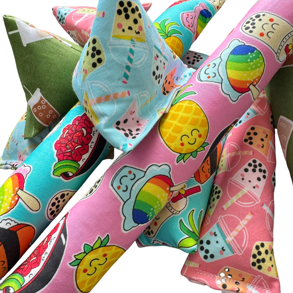 Boba tea cat toys filled with catnip for pouncing, batting, and bunny kicking