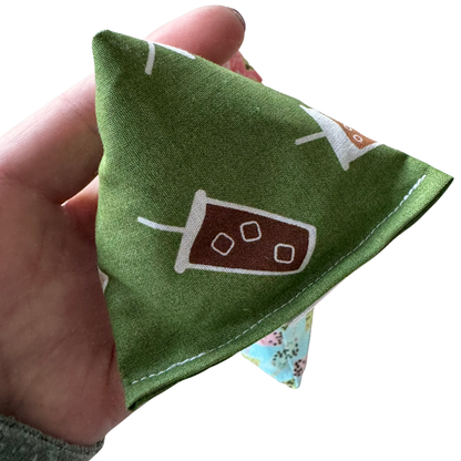 Green drink themed pyramid cat toy filled with catnip for swatting and play