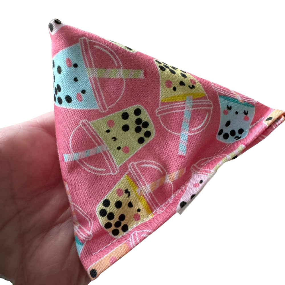 Pink boba tea pyramid cat toy filled with catnip for swatting and pouncin