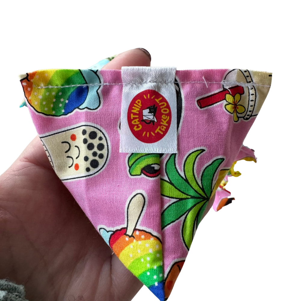Pink sushi themed pyramid cat toy filled with catnip for pouncing and batting