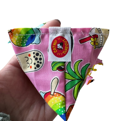 Pink sushi themed pyramid cat toy filled with catnip for pouncing and batting