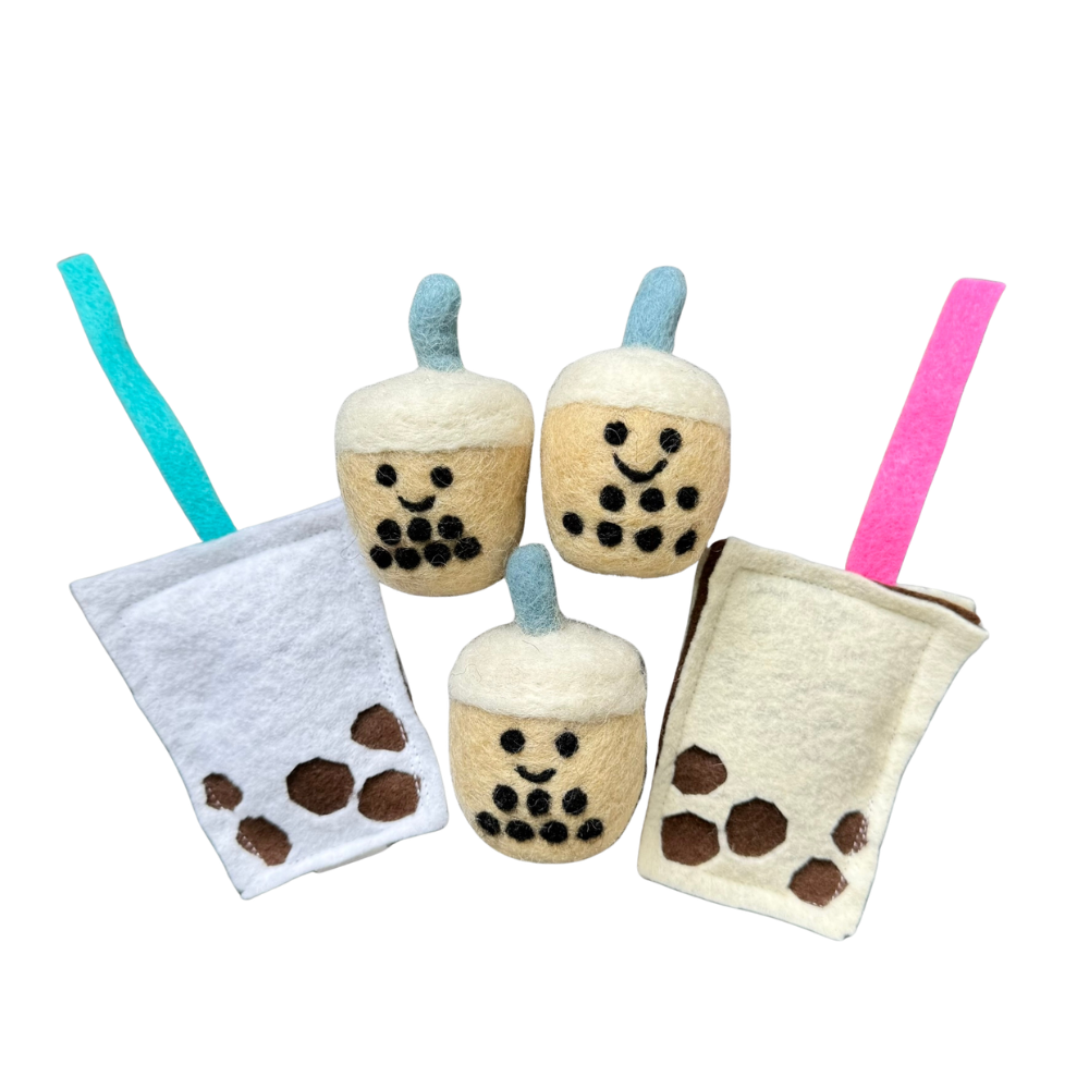 Bubble tea cat toy for tap and bat play, batting and chasing