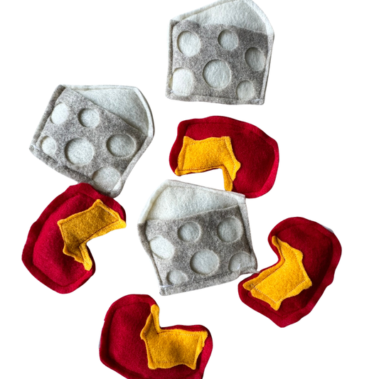 Cheese cat toys filled with catnip for chasing, tossing, and playful zoomie sessions