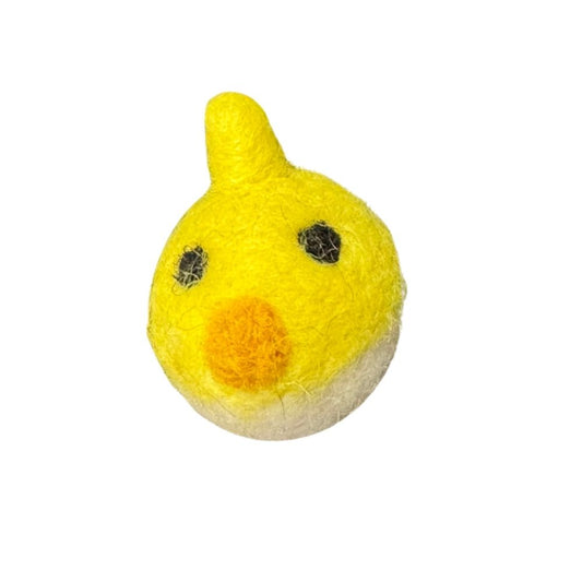Yellow chick cat toy with catnip made from natural wool
