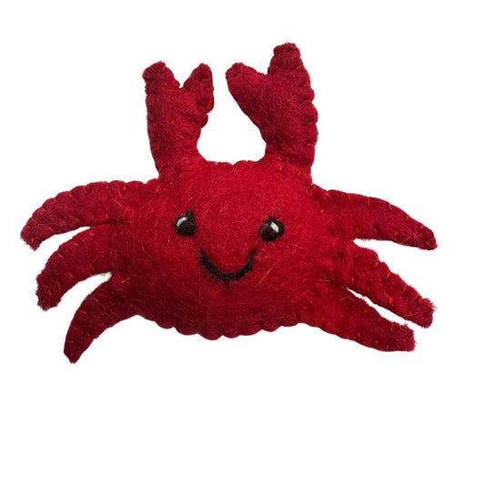 Handmade crimson red wool crab cat toy sprayed with premium catnip designed for indoor swat play and active cat enrichment.
