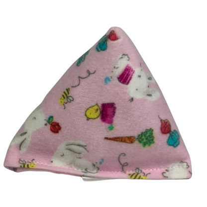 Pink bunny cotton pyramid catnip toy for young cats learning to stalk and pounce