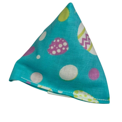 Easter pyramid catnip toy in aqua cotton with pastel eggs for kittens and active indoor cats