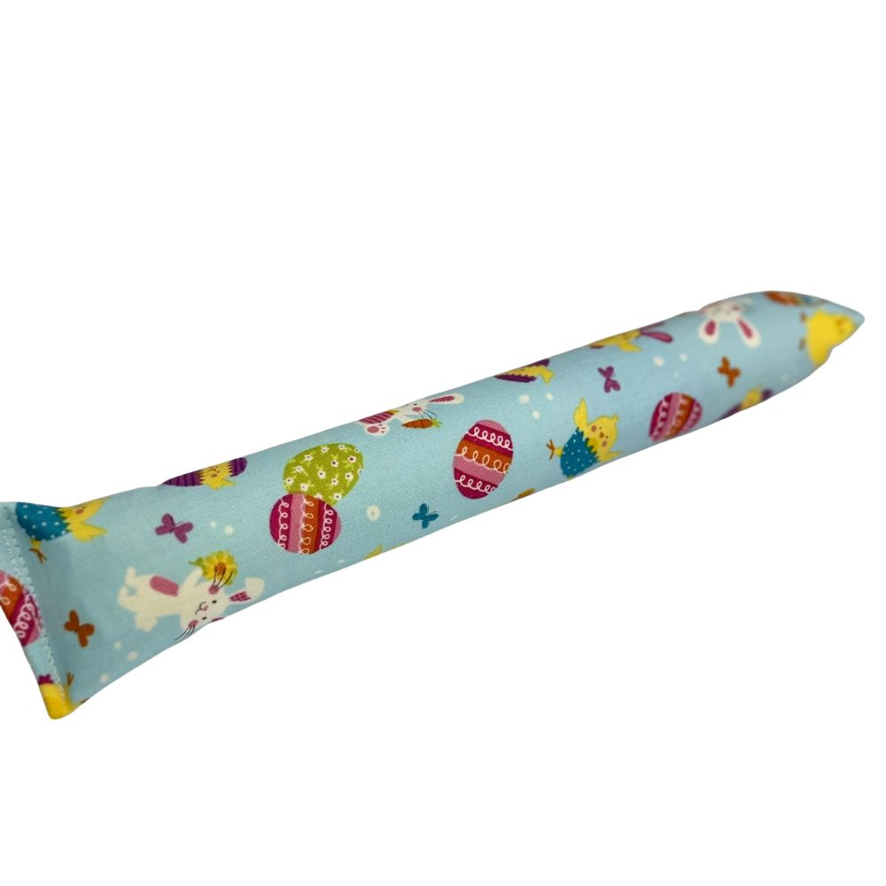 Blue Easter chick and egg kicker cat toy with catnip in cotton fabric, great for kicking, wrestling, and play.
