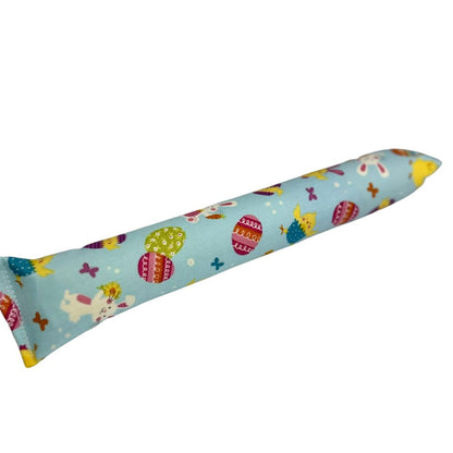 Blue Easter chick and egg kicker cat toy with catnip in cotton fabric, great for kicking, wrestling, and play.