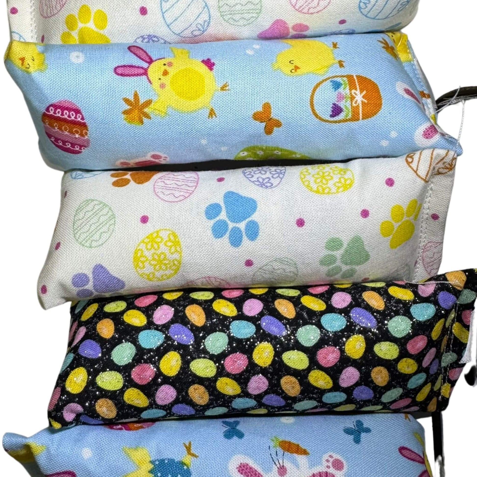Mini cat toy in pastel Easter prints with bunnies, chicks, and eggs. Available with or without crinkle and filled with premium catnip. Made by CatnipTakeout.
