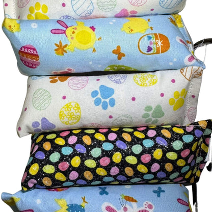 Mini cat toy in pastel Easter prints with bunnies, chicks, and eggs. Available with or without crinkle and filled with premium catnip. Made by CatnipTakeout.