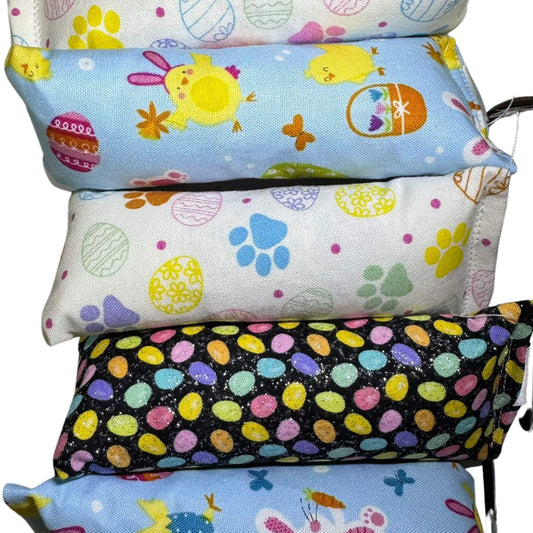 Mini cat toy in pastel Easter prints with bunnies, chicks, and eggs. Available with or without crinkle and filled with premium catnip. Made by CatnipTakeout.