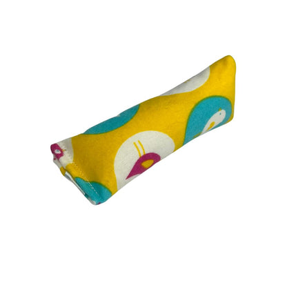 Easter mini kicker cat toy with catnip featuring bold bird circles on yellow cotton for kittens