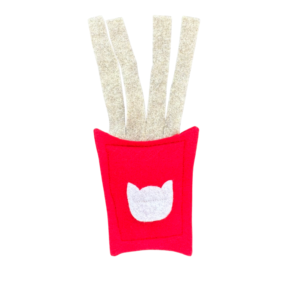 french fries cat toy filled with catnip for playful swatting, tossing, and indoor enrichment