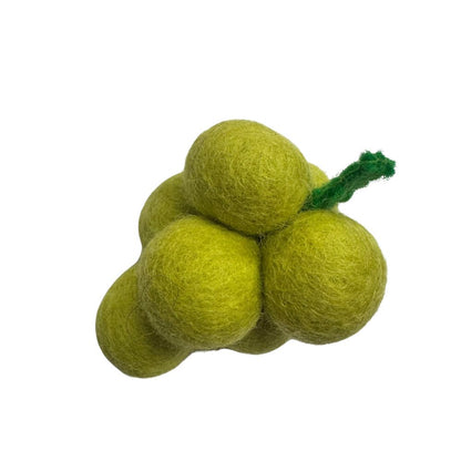 Handmade green wool grapes cat toy cluster sprayed with premium catnip for chase and bunny kick play.