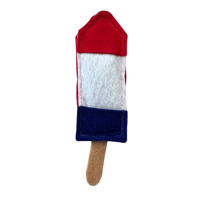 Classic Patriotic Rocket Pop cat toy filled with premium catnip in red, white, and blue.
