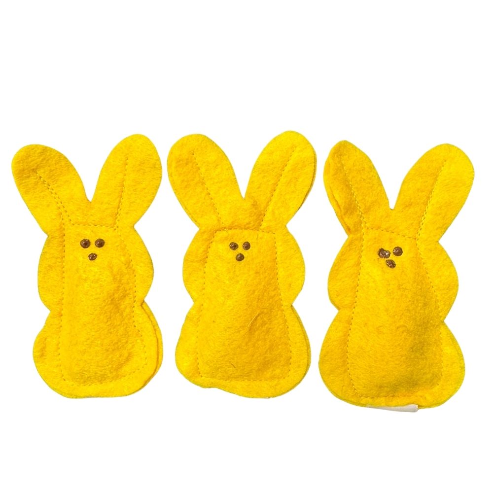 
Peep yellow felt bunny cat toys filled with catnip for batting and chasing