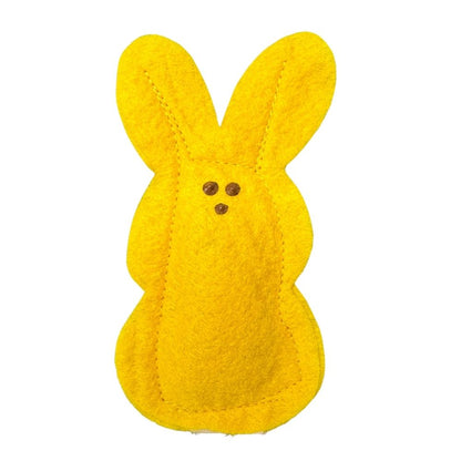 Peep Yellow felt bunny shaped cat toy filled with catnip for interactive indoor play