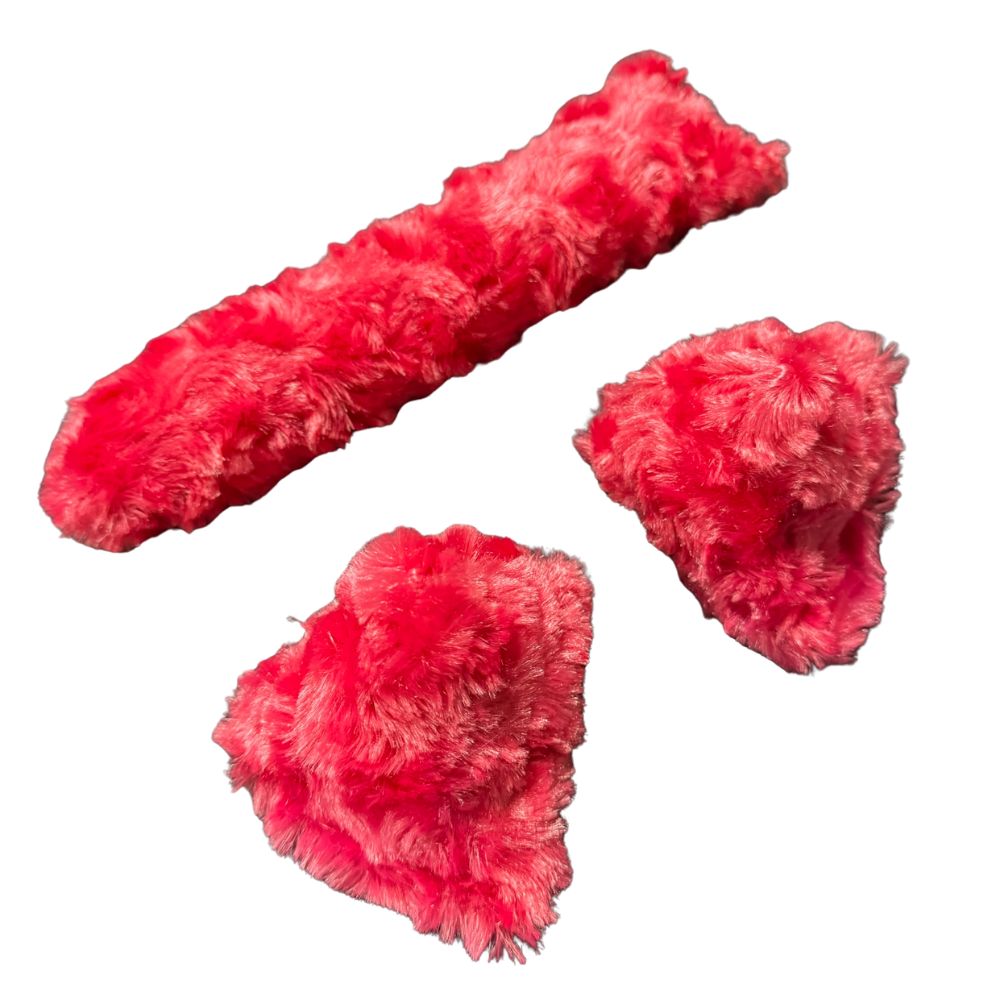 Single bright pink minky kicker cat toy photographed vertically, plush fabric designed for grabbing and bunny kicking, filled with signature premium catnip. Made by CatnipTakeout.