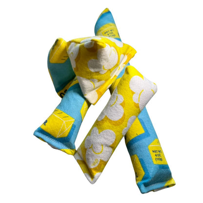 Mixed set of popcorn and butter themed cat toys for indoor play and enrichment