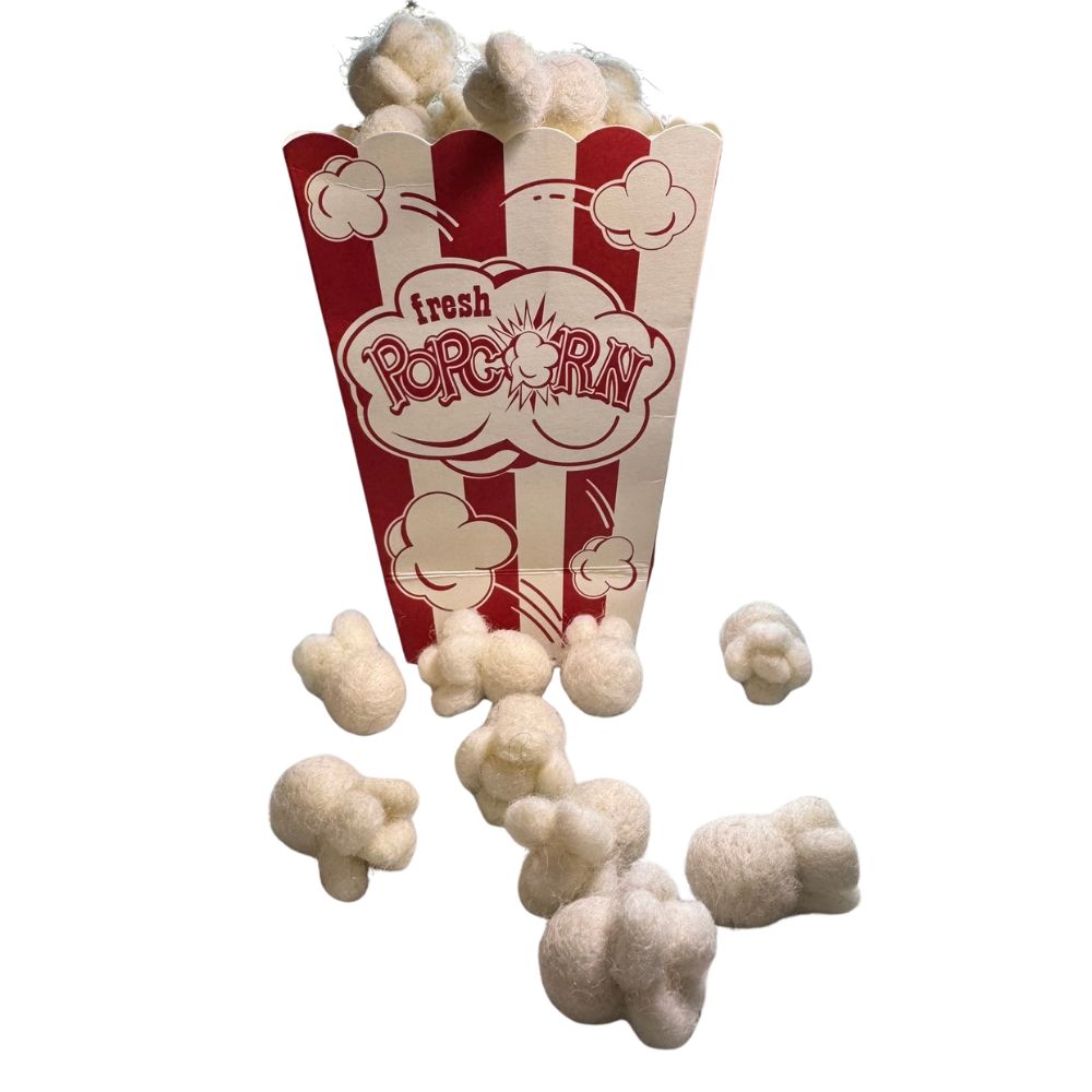 Popcorn-shaped cat toys sprayed with catnip, lightweight interactive toys designed for batting, chasing, and self-play by CatnipTakeout