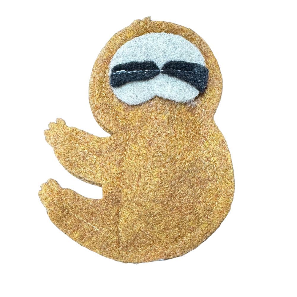 Handmade felt sloth cat toy without heart detail, compact felt design with stitched face, filled with catnip for batting and tossing, made by CatnipTakeout.