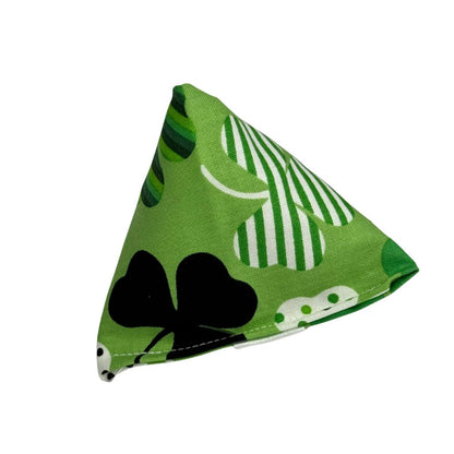 Green striped shamrock catnip cat toy in pyramid shape designed for swatting and indoor play
