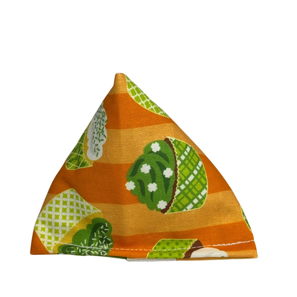 St Patrick’s Day catnip cat toy with dessert and clover pattern on striped orange cotton