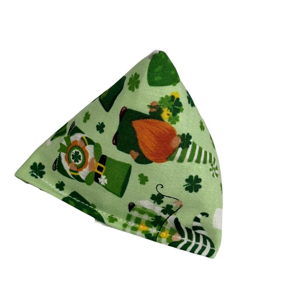 Gnome and shamrock print pyramid catnip cat toy on light green cotton fabric