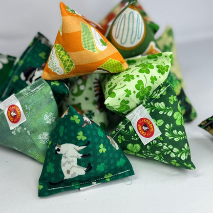 Group of shamrock catnip cat toys in pyramid shape