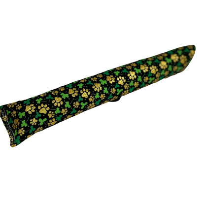 Shamrock and paw print kicker cat toy designed for wrestling play.  Gold Glitter