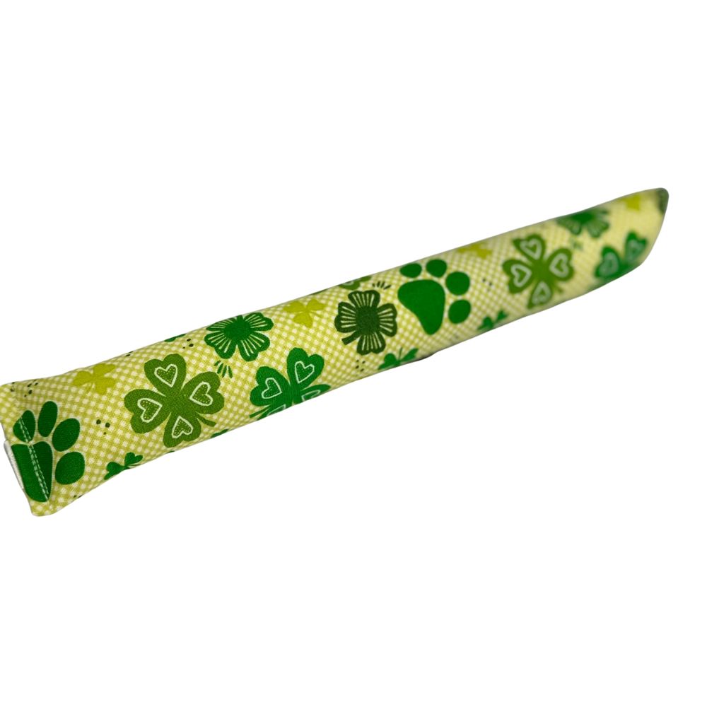 Shamrock and paw print kicker cat toy designed for wrestling play
