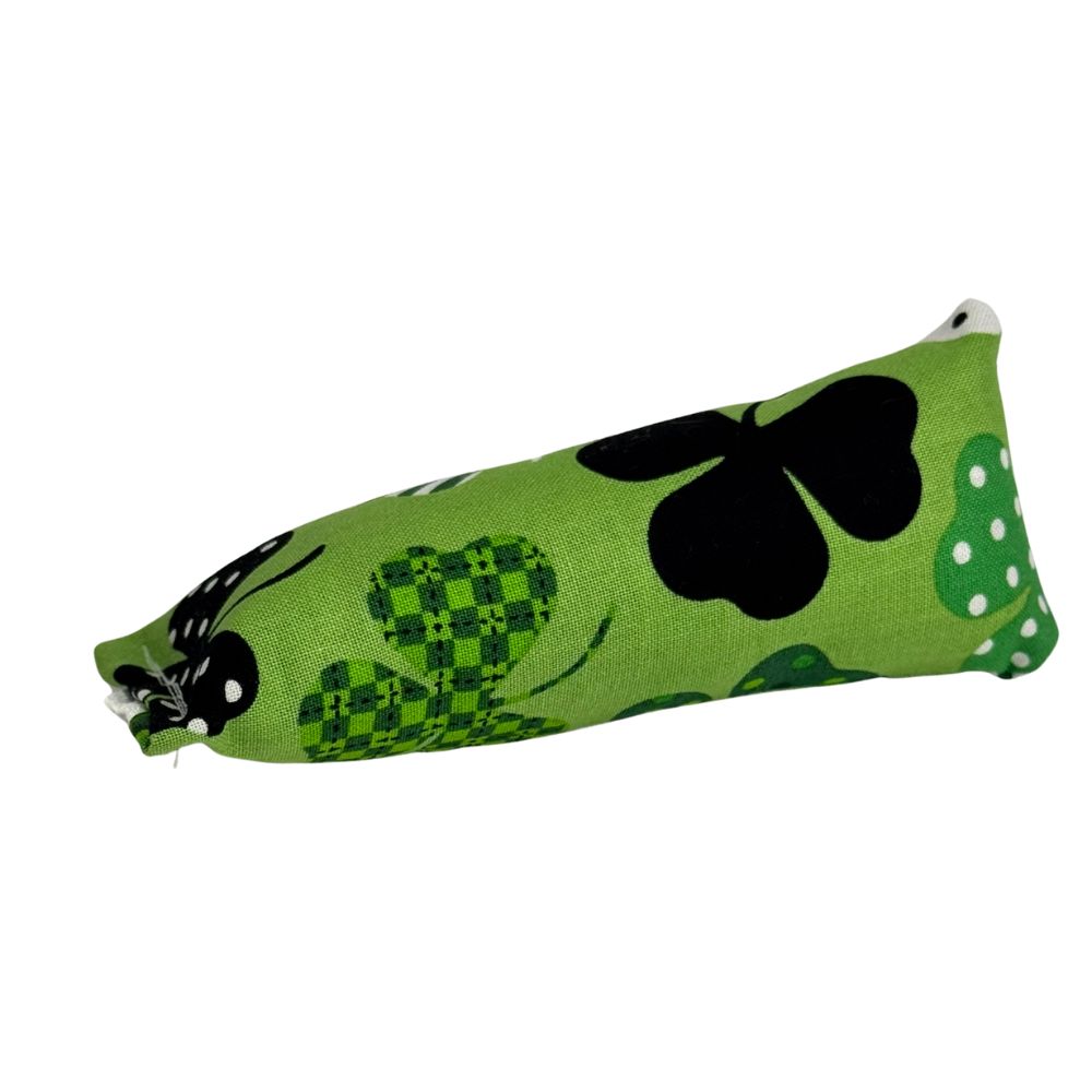 Mini green stripe heart kicker cat toy with catnip for fast bunny kicking play