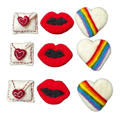 Handmade red wool heart cat toy with smooth felted finish, simple heart shape, sprayed with signature catnip. Wool toy by CatnipTakeout.